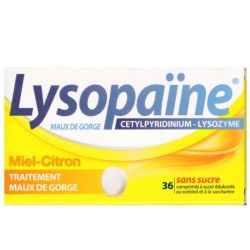 Lysopaine Miel Citron SS sucre 36 comprimés