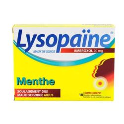 Lysopaine Ambroxol goût menthe /18 pastilles