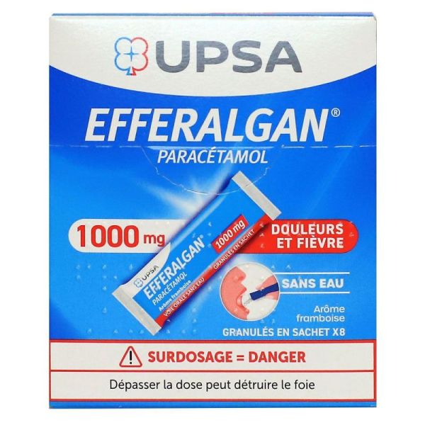 Efferalgan 1000mg granulés sans eau fruits rouges 8 sachets