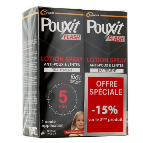 Pouxit Flash lotion spray anti-poux & lentes 150mL X2