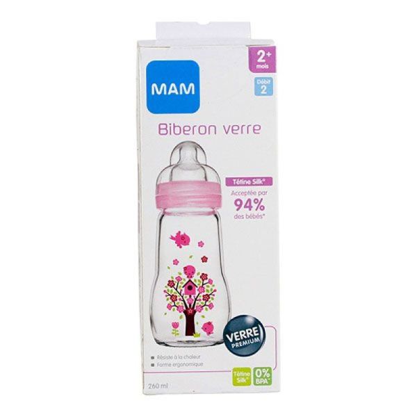 Mam Biberon 260 ml verre rose deb 2