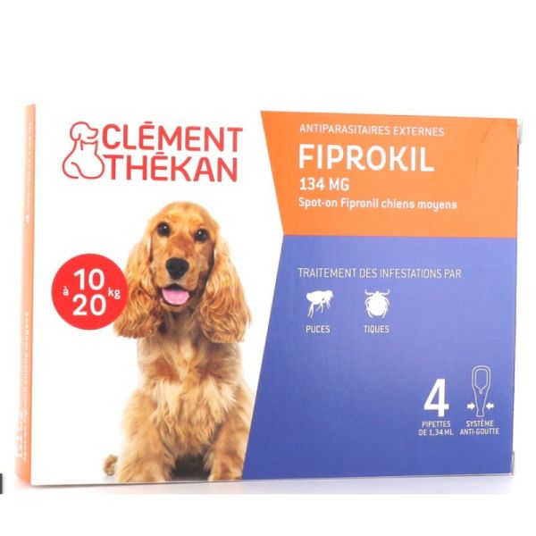 Clement thekan Fiprokil chien de 10kg à 20kg  4 pipettes
