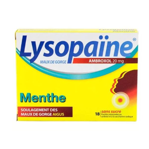 Lysopaine Ambroxol goût menthe /18 pastilles