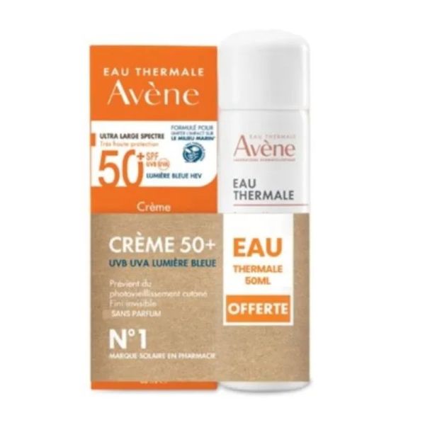 Avène Crème Solaire Fini Invisible SPF50+ Sans Parfum Visage 50ml + Eau Thermale 50ml Offerte