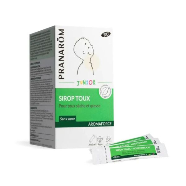 Pranarôm Aromaforce sirop toux sèche et grasse junior 20 Sticks de 5ml