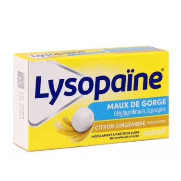 Lysopaïne maux de gorge 36 cpr citron gingembre